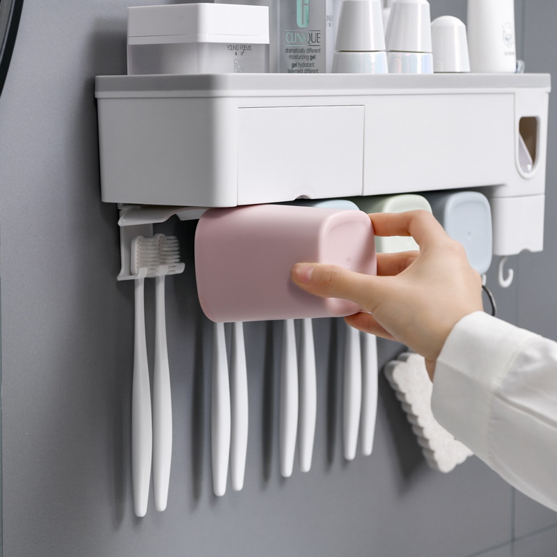 Toothbrush rack, bathroom suction wall-mounted automatic toothpaste dispenser without drilling holes, mouthwash cup set Specification image