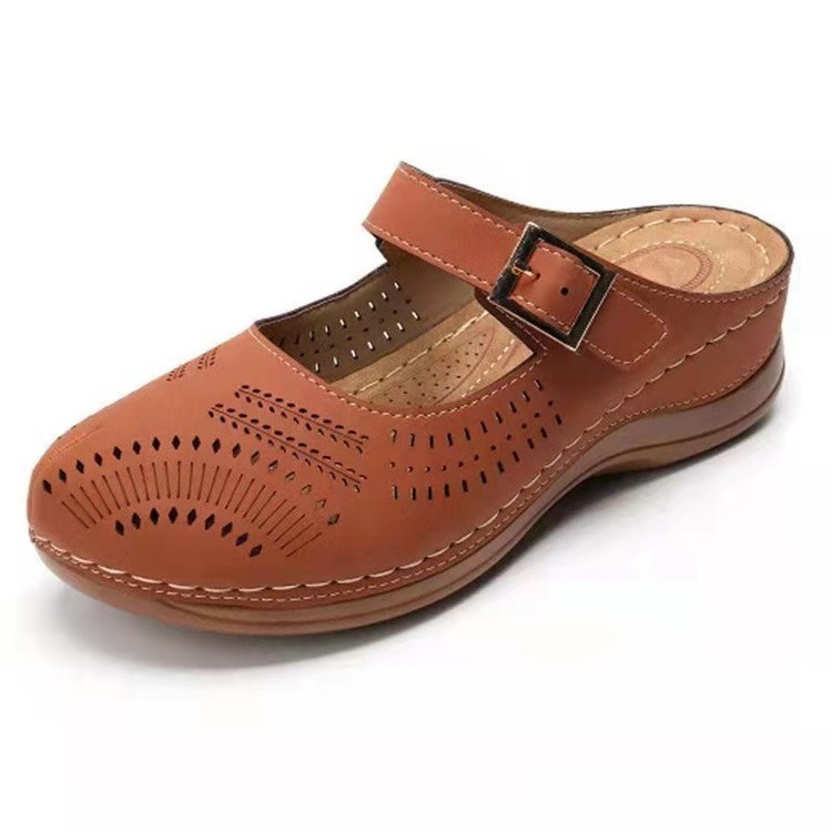 2021 Summer New wish export plus-size wedge heel, European and American retro matte clog women's breathable sandals details Picture