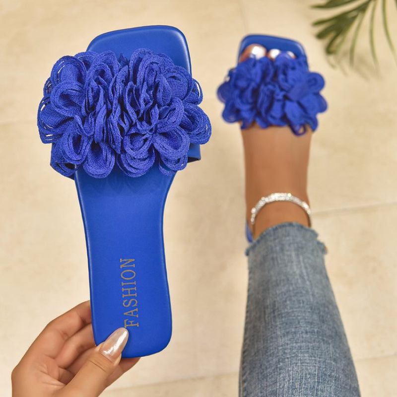 Cross-border large-sized flat beach slippers summer new fish-mouth flower comfortable outdoor beach shoes for women wholesale Specification drawing