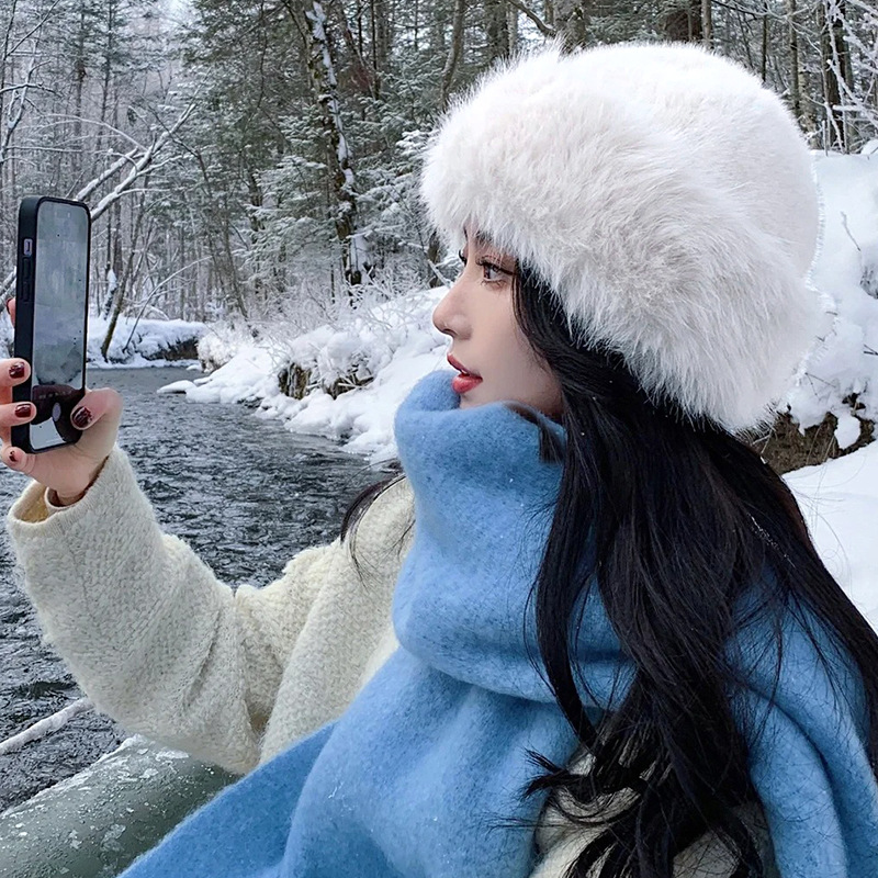 毛绒蒙古帽子秋冬防寒保暖加厚毛毛大帽檐护耳圆顶民族风百搭时尚