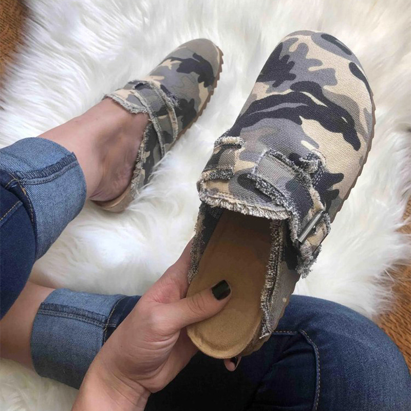 Independent station Cross-border large-sized slippers for women 2022 Spring and Autumn New European and American leopard print half-toe lazy shoes Bean Bean Shoes Item Picture