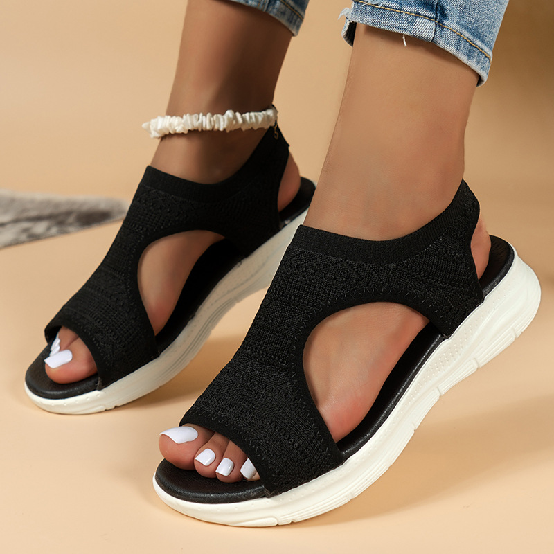 Cross-border summer small-batch quick-release woven flat sandals, the same style as Shein, the open-toe lightweight sandals worn by European and American bloggers full figure