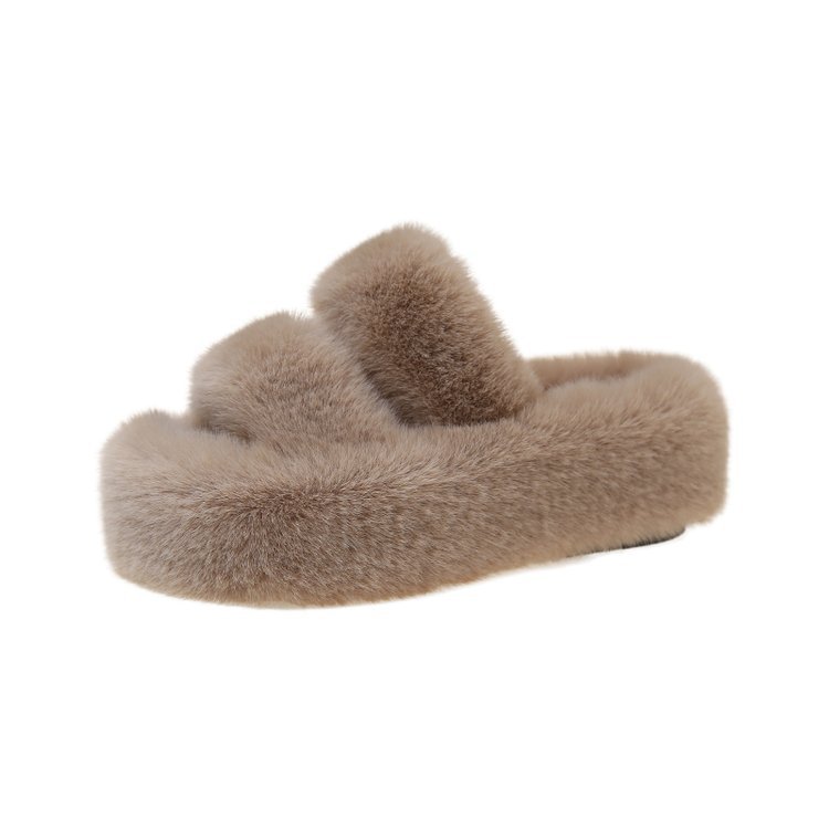 Plus-size design sense, petite thick-soled woolen slippers for women, 2025 autumn/winter fairy style, plush cotton slippers, height-increasing cotton slippers Item Picture