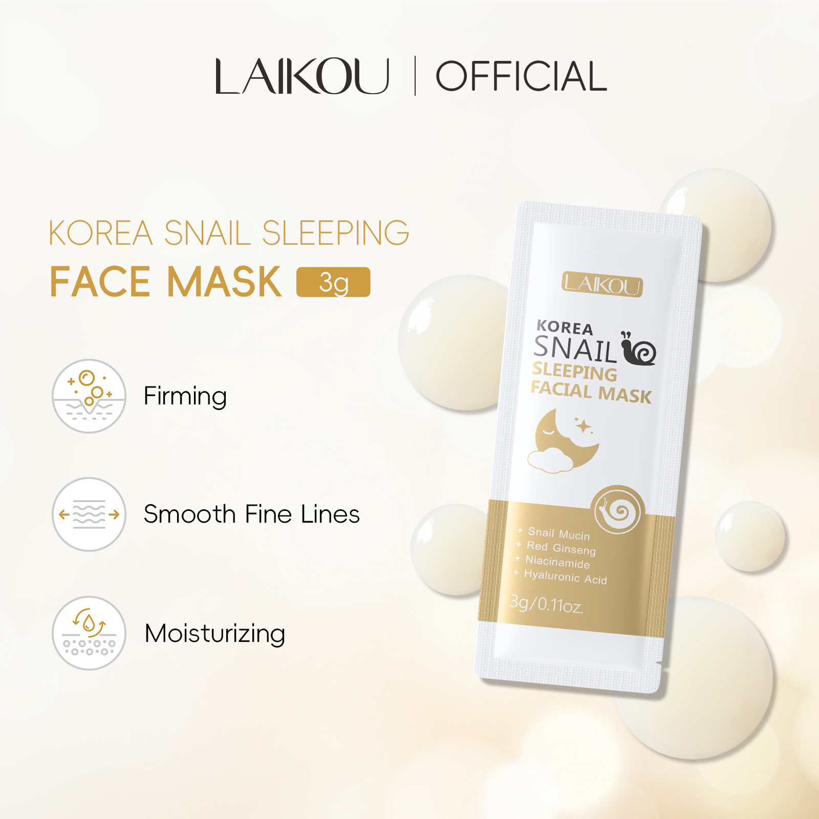 All-english sleeping Mask, new packaging of Korean Snail Sleeping Mask Sheet 3gSleepingfacia Mask full figure