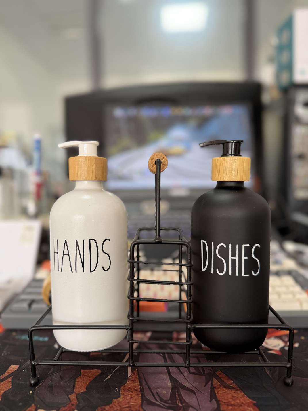 日用百货玻璃洗手液瓶 造型洗手液瓶 时尚洗 黑白套装 黑白木托三件套 方形 圆形三件套 洗漱瓶 hands dishes