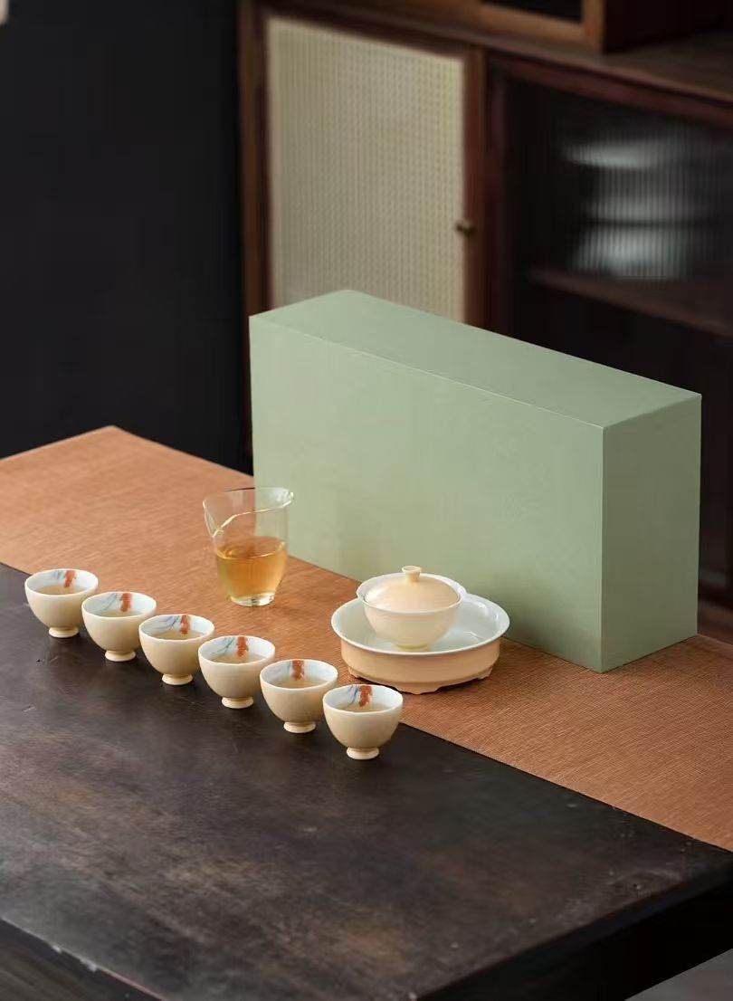 中国茶具白瓷手绘麦穗系列9头套组配礼盒商务礼品详情3