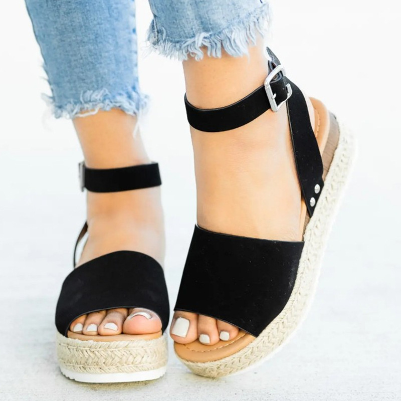 Summer new cross-border wish oversized sandals for women, thick-soled leopard print round toe belt buckle fashionable and casual sandals details Picture