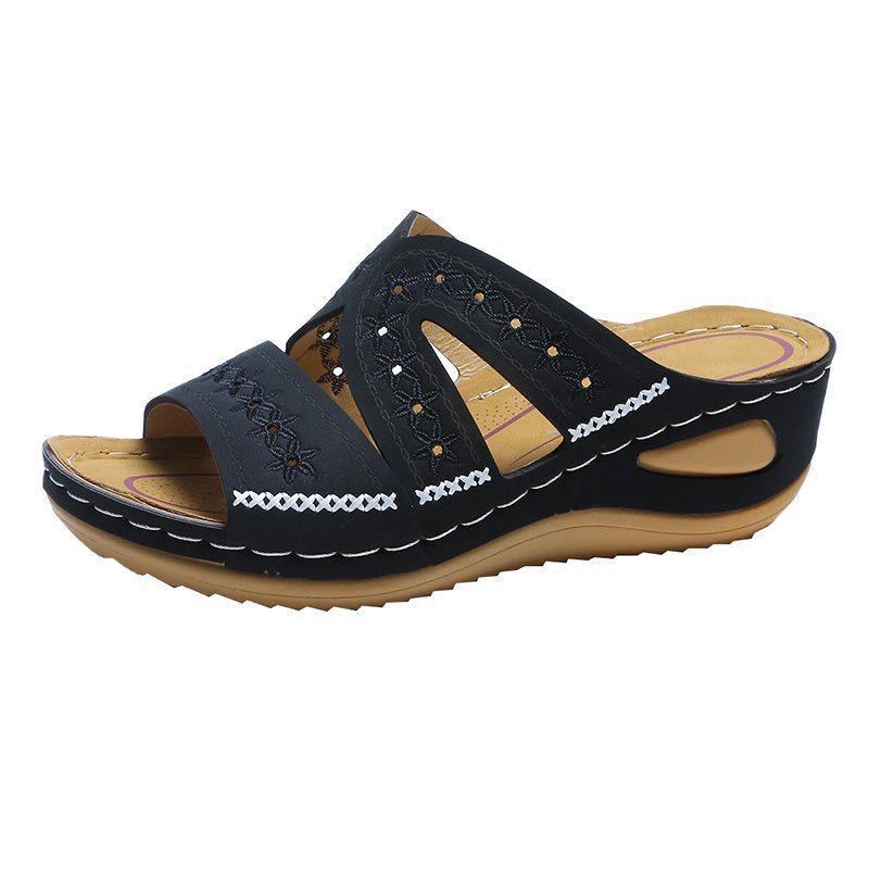 2021 new Amazon Europe site wedge heel thick-soled retro sandals for women, large-sized European and American export slippers for women Specification drawing