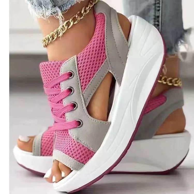 2023 Cross-border plus-size summer new fish-mouth woven casual sports sandals, European and American lace-up women's beach shoes for export full figure
