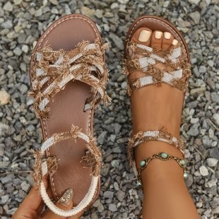 Cross-border trade large size 2025 summer new style sandals for women, fashionable chain-style Roman sandals, African-style flip-flops full figure