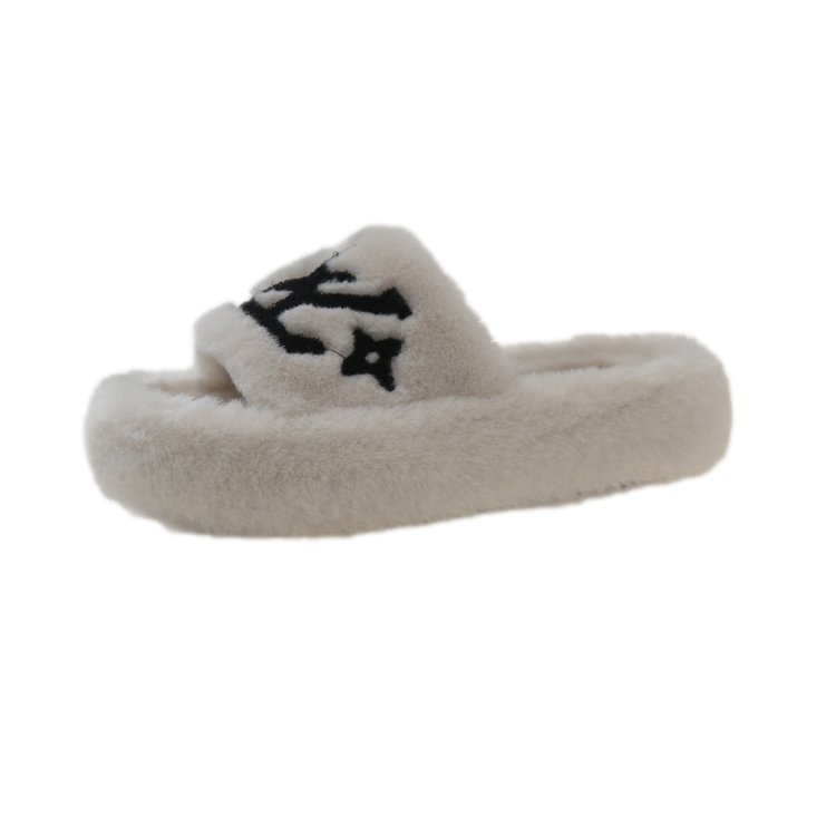 The popular thick-soled woolen slippers for women's outerwear in the autumn and winter of 2025 are fashionable and comfortable. The letter cotton slippers are a trend of women's shoes Item Picture