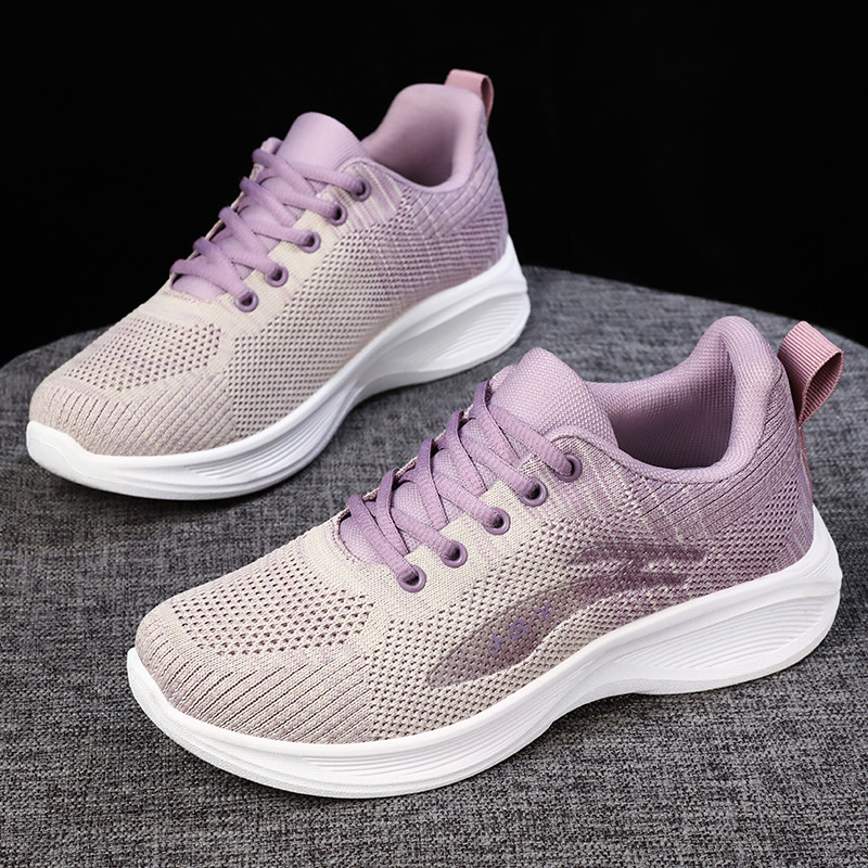 Women's running shoes 2025 Casual soft-soled sports shoes breathable single shoes flying mesh shoes wholesale and consignment sports shoes full figure