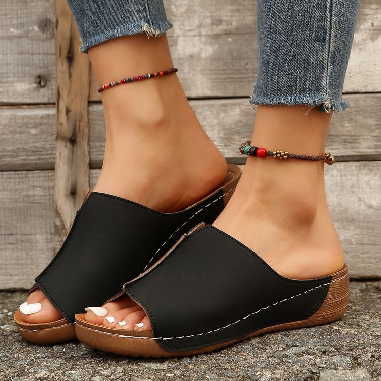 Cross-border European and American foreign trade 2025 Spring/Summer new cool drag women's shoes: Comfortable wedge heel thick-soled simple and casual outdoor slippers details Picture
