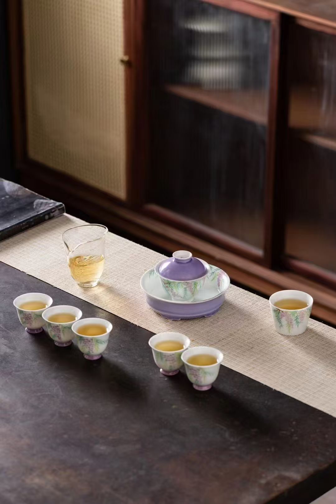 中国茶具白瓷手绘紫藤花系列9头套组配礼盒商务礼品详情2