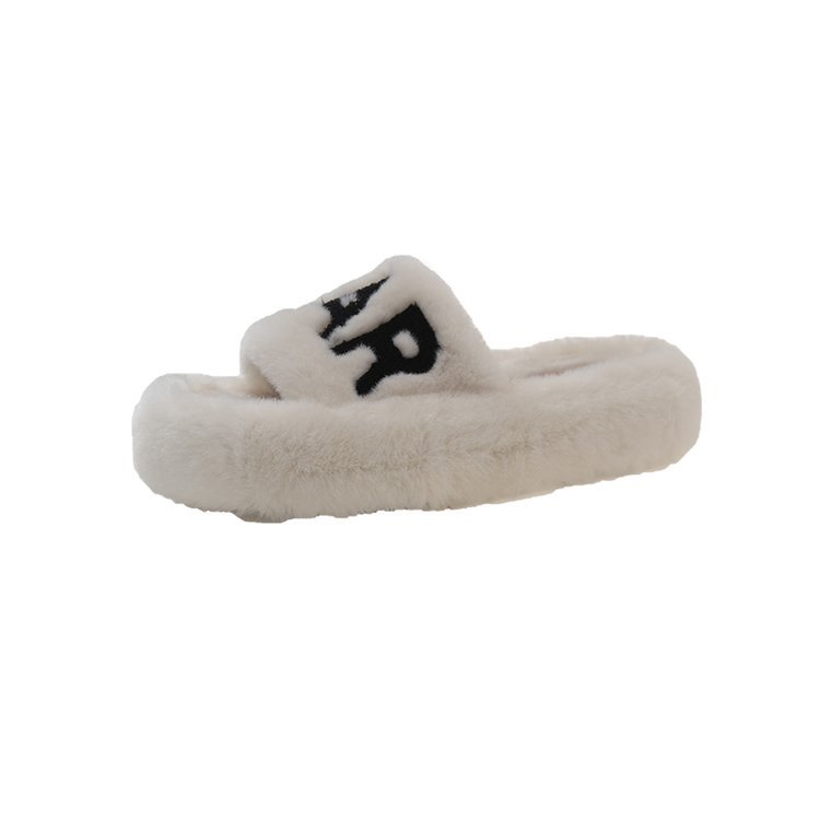 Trendy brand thick-soled woolen slippers for women, 2025 new short fleece one-shoulder slippers. Pair with socks for autumn and winter and wear cotton slippers on top Item Picture