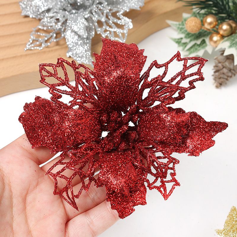 Artificial gold powder Christmas flowers, hollowed-out artificial flowers, Christmas wreath accessories, Christmas tree decorations, Christmas pendants Specification image