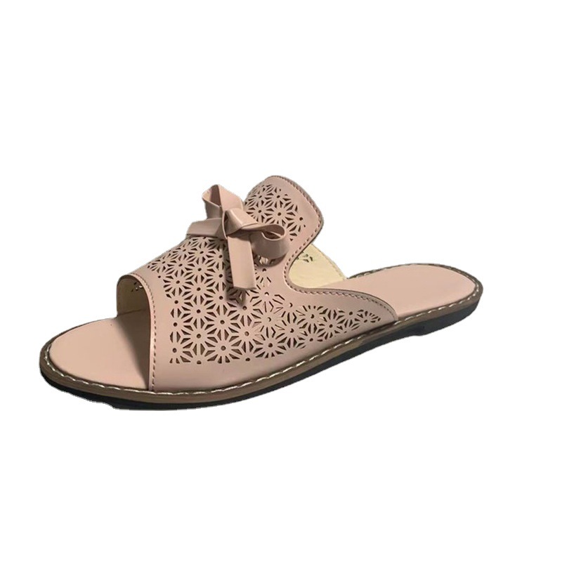 wish, an independent website, offers large-sized women's summer casual sandals with flat, bow-shaped, breathable and fashionable beach slippers Item Picture