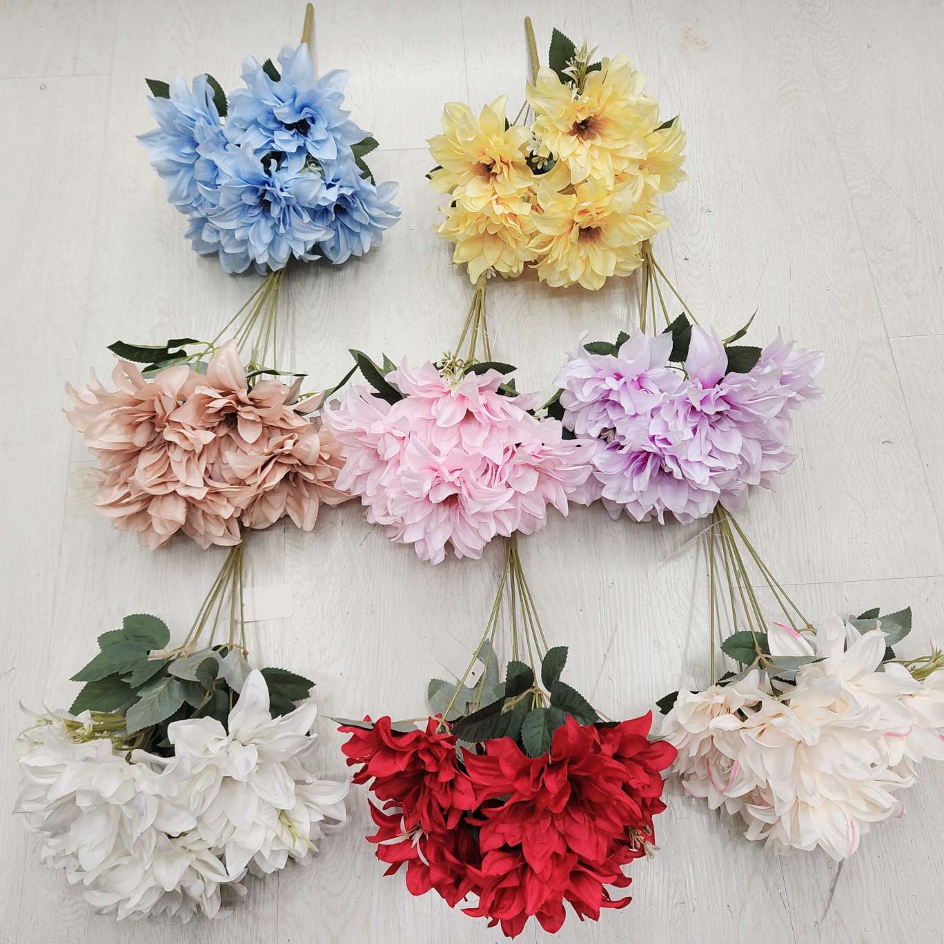 7头大丽花办公仿真园艺玫瑰花杆火把狂欢夜导具电镀钩织花束装饰品