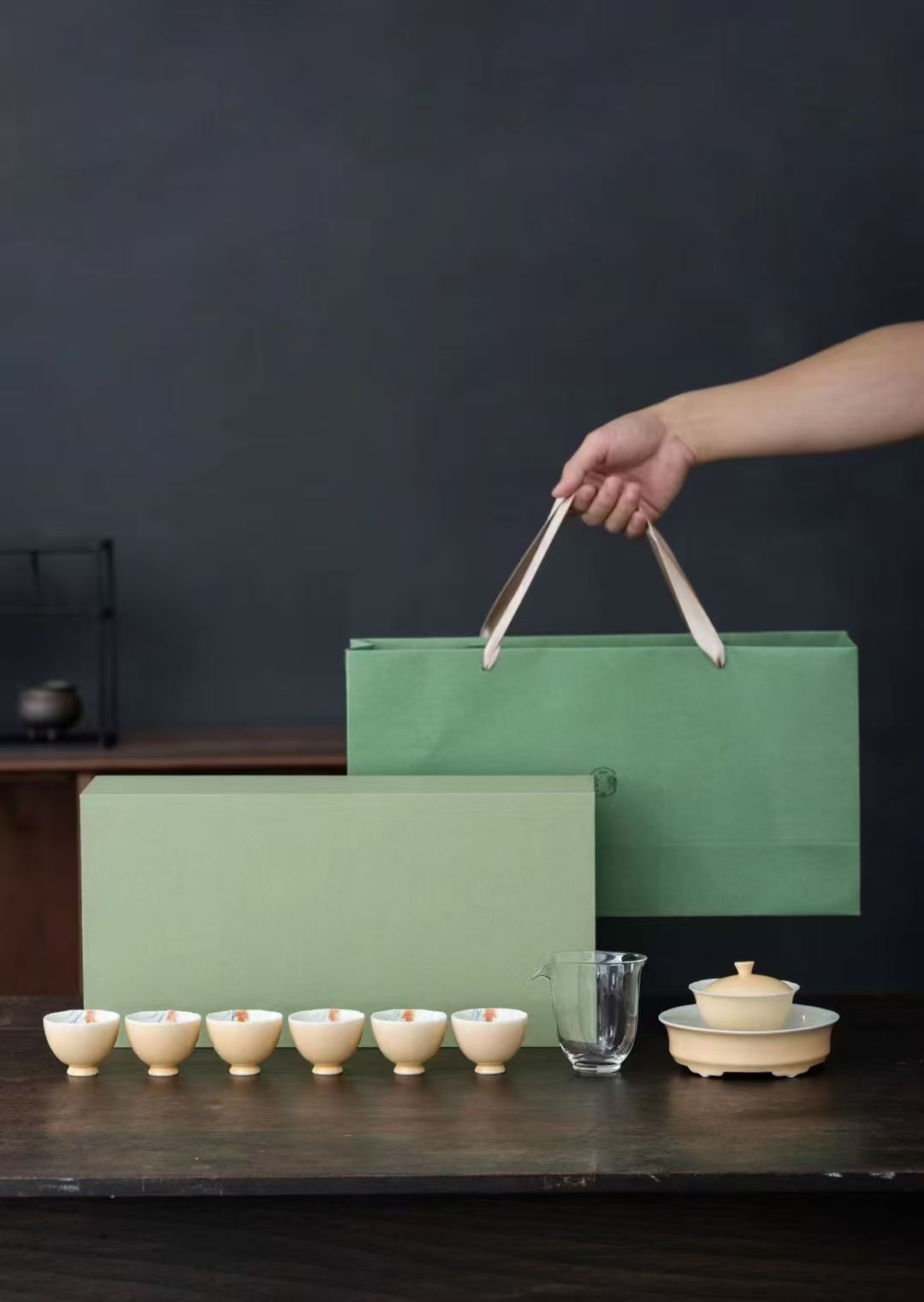 中国茶具白瓷手绘麦穗系列9头套组配礼盒商务礼品