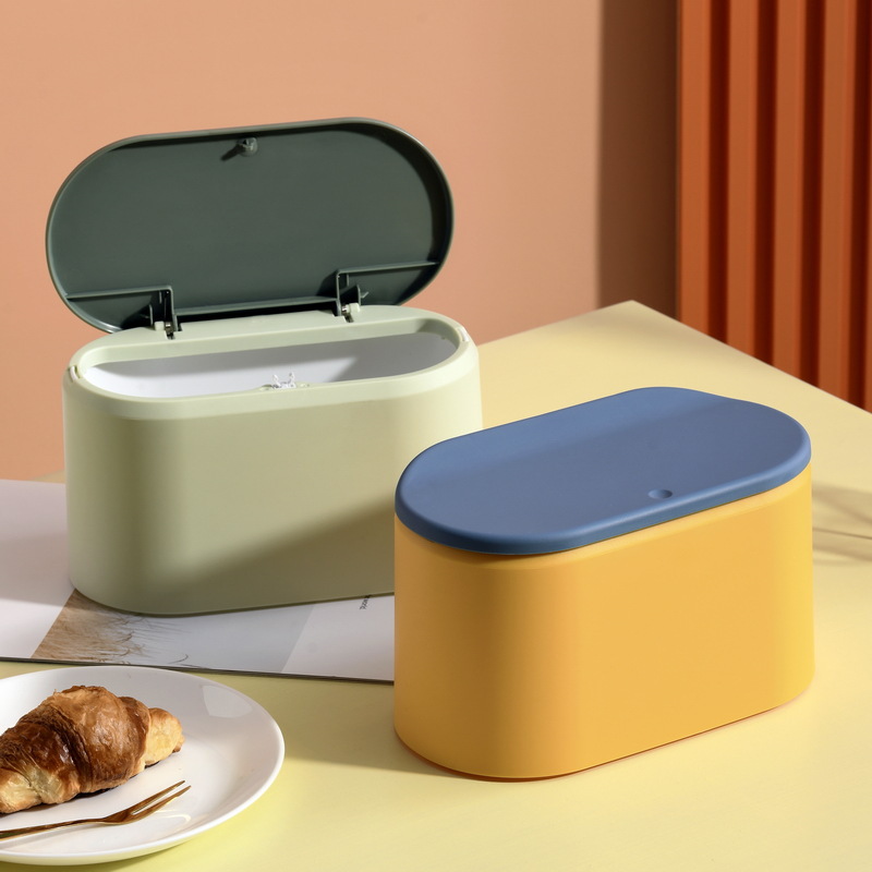 桌面带盖垃圾桶按压弹盖式懒人客厅迷你办公桌茶几纸篓收纳盒