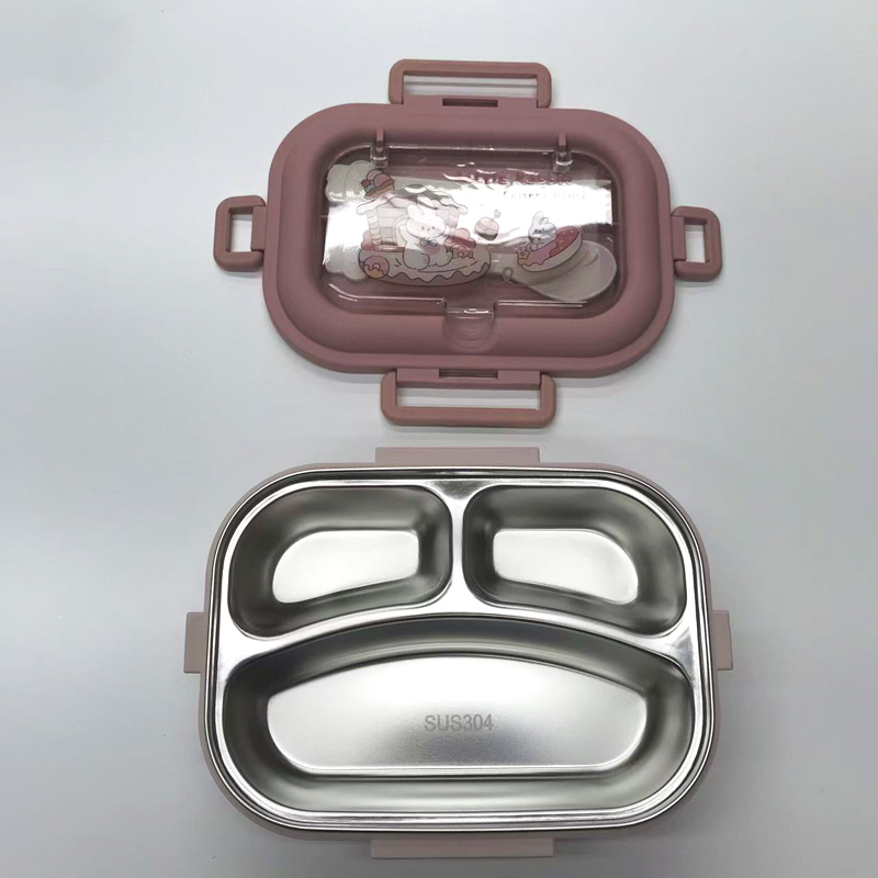 卡通兔子 304 不锈钢饭盒 带勺叉密封便当盒 少女心学生便携餐盒详情3
