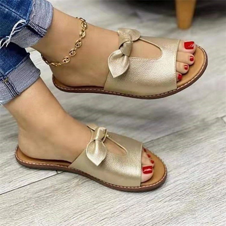 2021 New cross-border trade summer plus-size European and American women's flip-flops, bow sandals, fish-mouth one-line slippers full figure