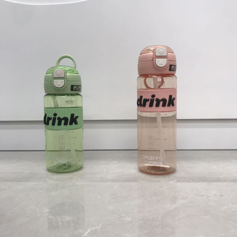 【5色潮流款】DRINK带吸管运动水杯 大容量刻度便携防漏学生户外健身随手杯详情3