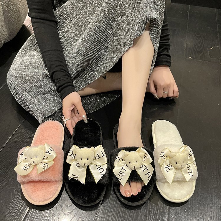 In the autumn and winter of 2025, you can wear flat-bottomed, versatile, home-style flip-flops with a fluffy, cartoonishly cute cotton style Specification drawing