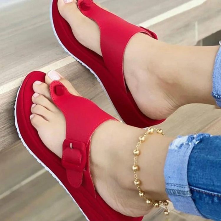 wish Cross-border 2021 Summer New style foreign trade women's flip-flops, European and American beach muffin and thick-soled sandals for women details Picture