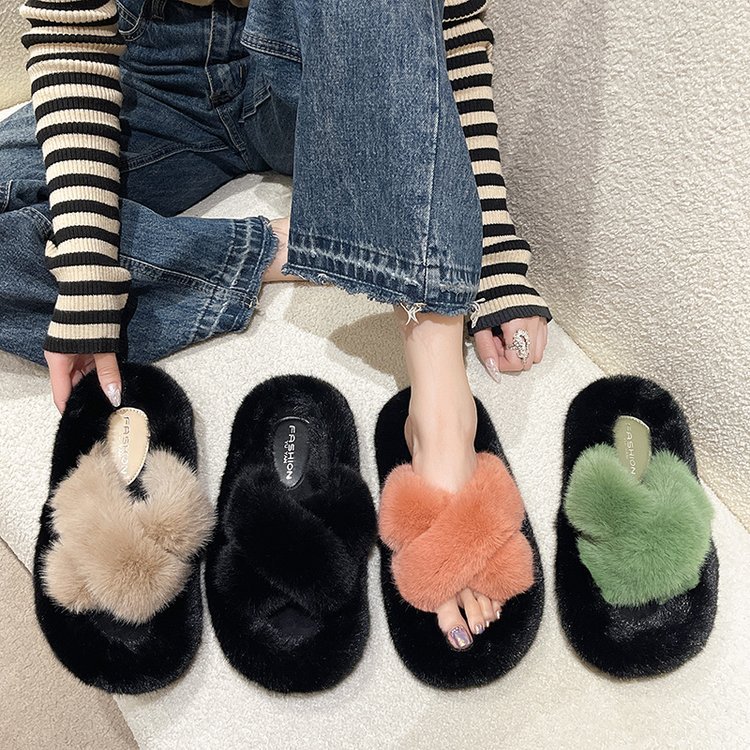 2025 Instagram Fashion, Casual and Versatile flat cotton slippers for home outings in autumn and winter Specification drawing