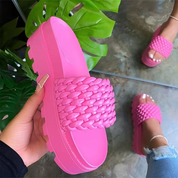 2021 Large-sized women's flat-bottomed thick-soled one-line women's flip-flops wish Amazon export women's flip-flops full figure