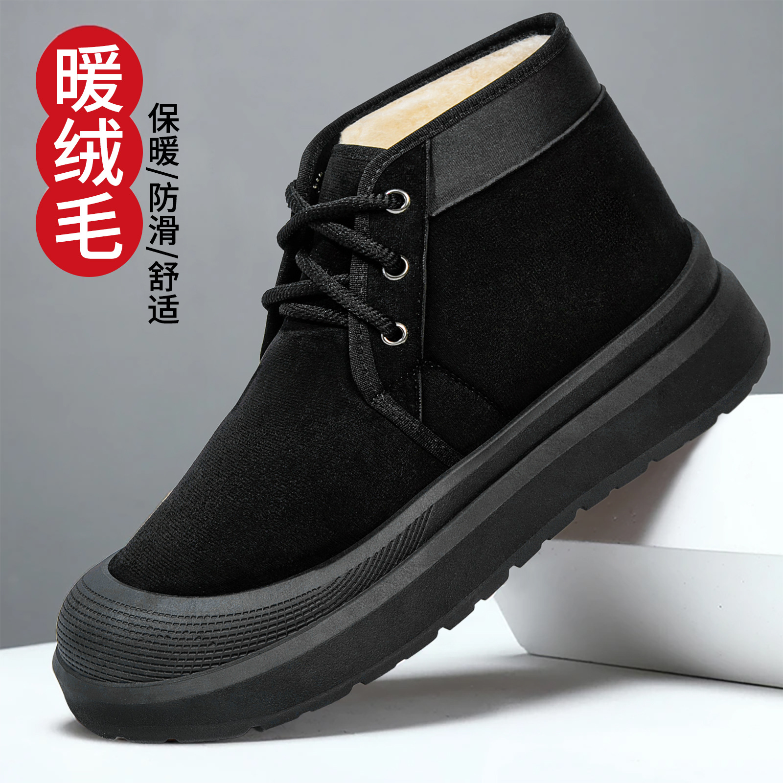 Men's winter new Martin boots, thick-soled anti-slip snow boots, outdoor comfortable fleece warm casual cotton shoes details Picture