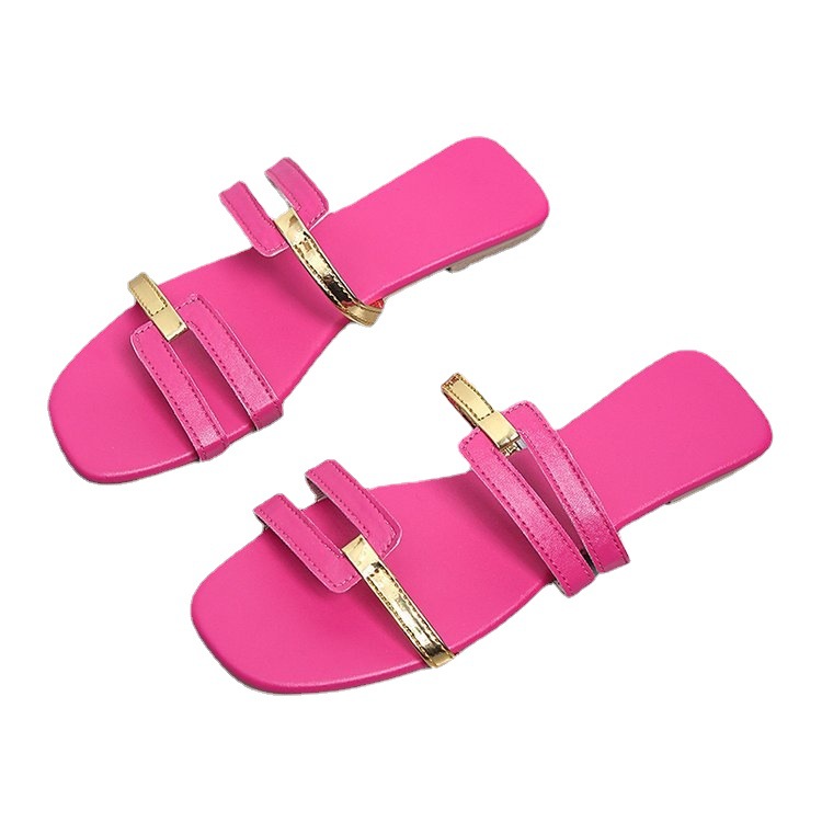 Wholesale of 2022 summer new styles of women's shoes and slippers from Europe and America, large-sized cross-border color-blocked fashionable flat sandals for women Item Picture