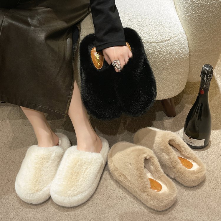 Baotou MAO MAO Slippers Women's outerwear Internet Celebrity 2025 Autumn and Winter New plush Home thick-soled plush cotton slippers details Picture