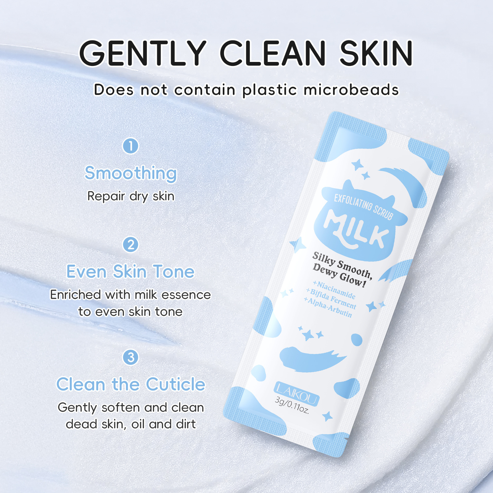 The new cross-border product LAIKOU milk Scrub 3g cleanses pores and moisturizes. Wholesale for export scrub on Amazon details Picture