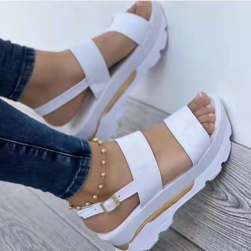 2022 Summer new large-sized foreign trade women's shoes: wide one-line with a sweet style, thick-soled wedge heel sandals for women Specification drawing
