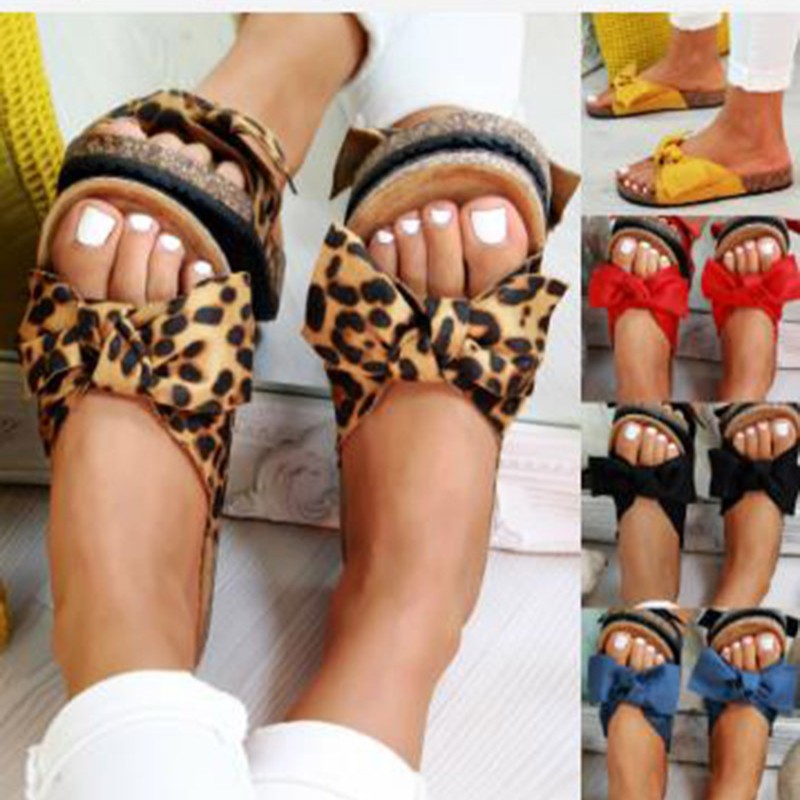 Spring and summer large-sized daily flat, sweet and feminine, leopard print butterfly sexy flip-flops full figure