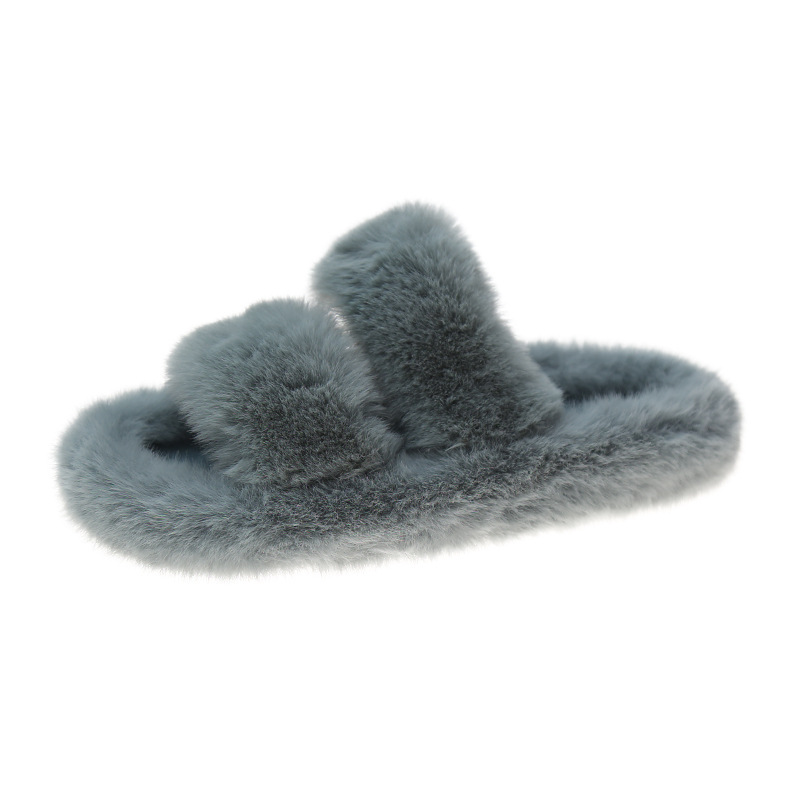 Fluffy slippers for women, candy color, new autumn and winter home wear, double straight open-toe slippers, fluffy cotton slippers for women Item Picture