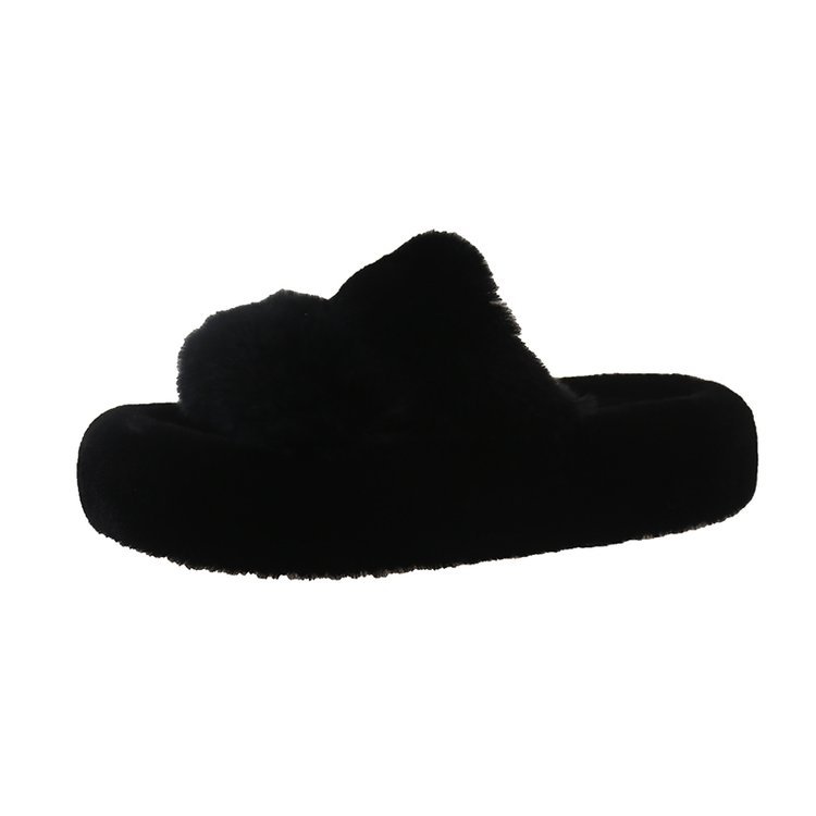 Genuine woolen shoes for women's outerwear, autumn and winter fairy style super popular online celebrity slippers, flat bottom with fleece, Korean-style one-shoulder cotton slippers Item Picture