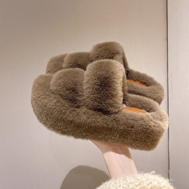Plus-size design sense, petite thick-soled woolen slippers for women, 2025 autumn/winter fairy style, plush cotton slippers, height-increasing cotton slippers Application Scenario