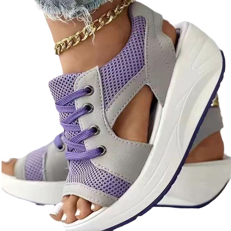 2023 Cross-border plus-size summer new fish-mouth woven casual sports sandals, European and American lace-up women's beach shoes for export Item Picture