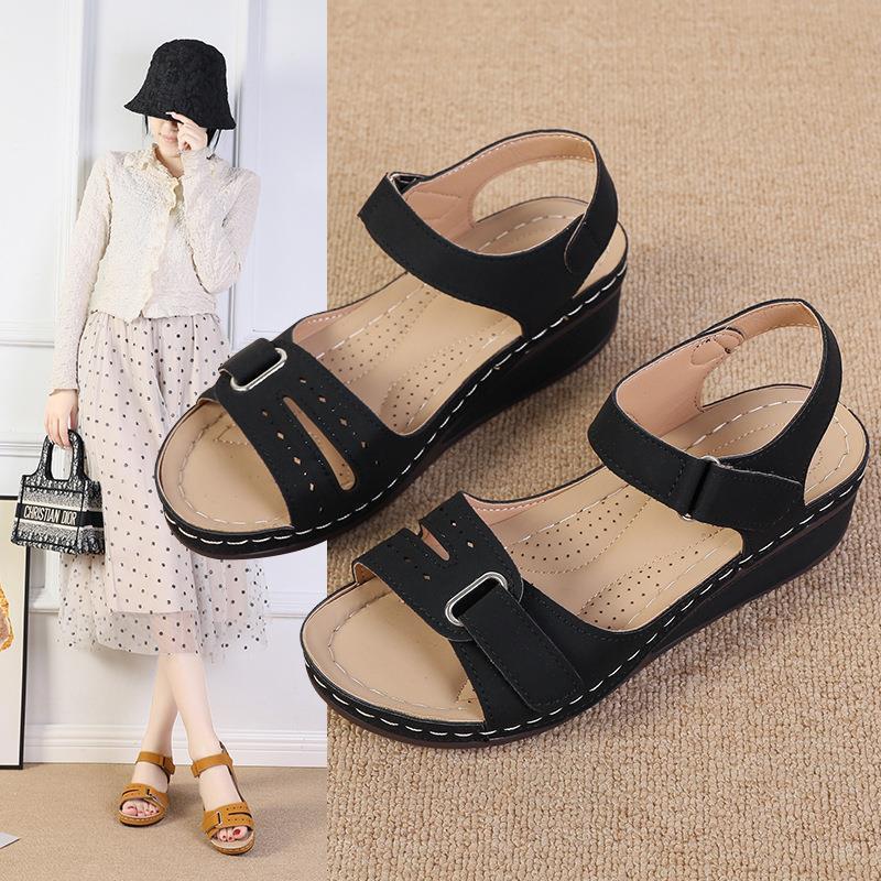 The 2023 new cross-border export women's Amazon wedge heel Velcro thick-soled large-sized one-strap sandals are in stock Specification drawing