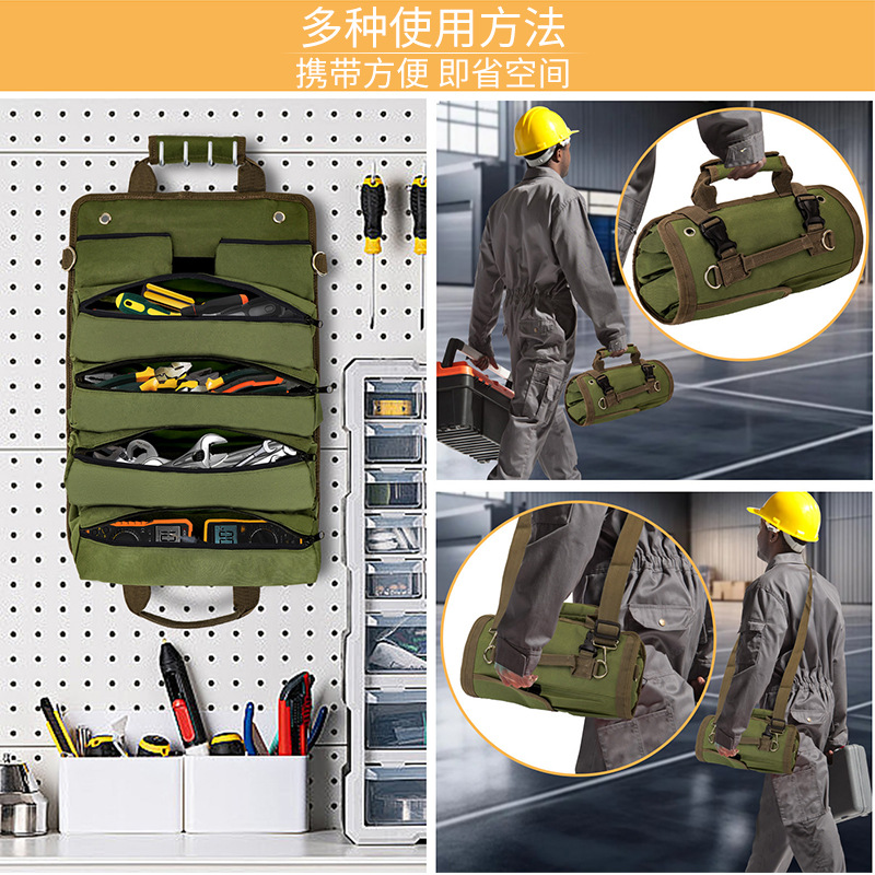 厂家直销肩带款销跨境五金工具收纳袋 卷式 汽车悬挂收纳袋车载产品图
