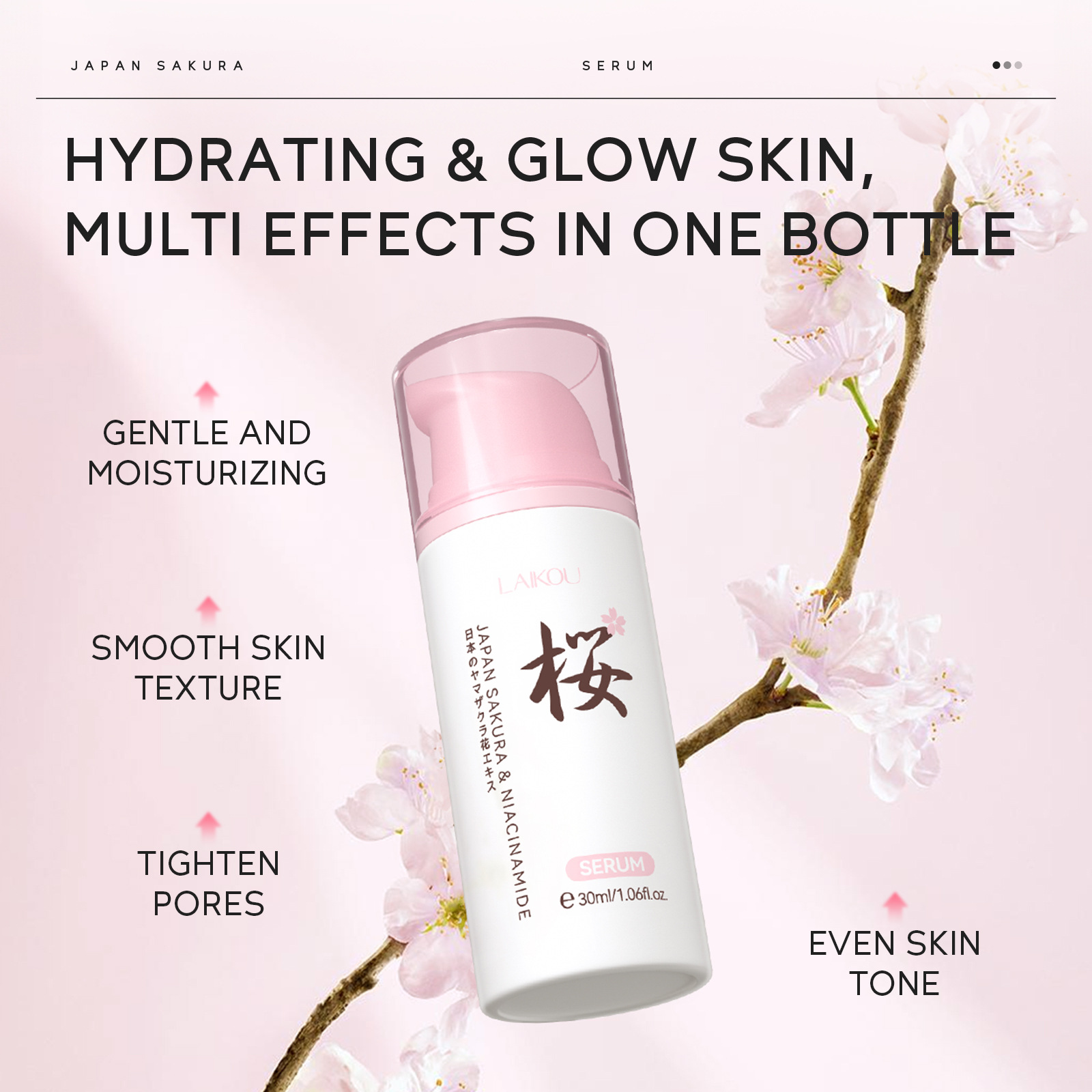 Cross-border Laicome Sakura Malai Series Essence 30ml Hydrating and Moisturizing All-English foreign trade skin care products in stock Specification drawing