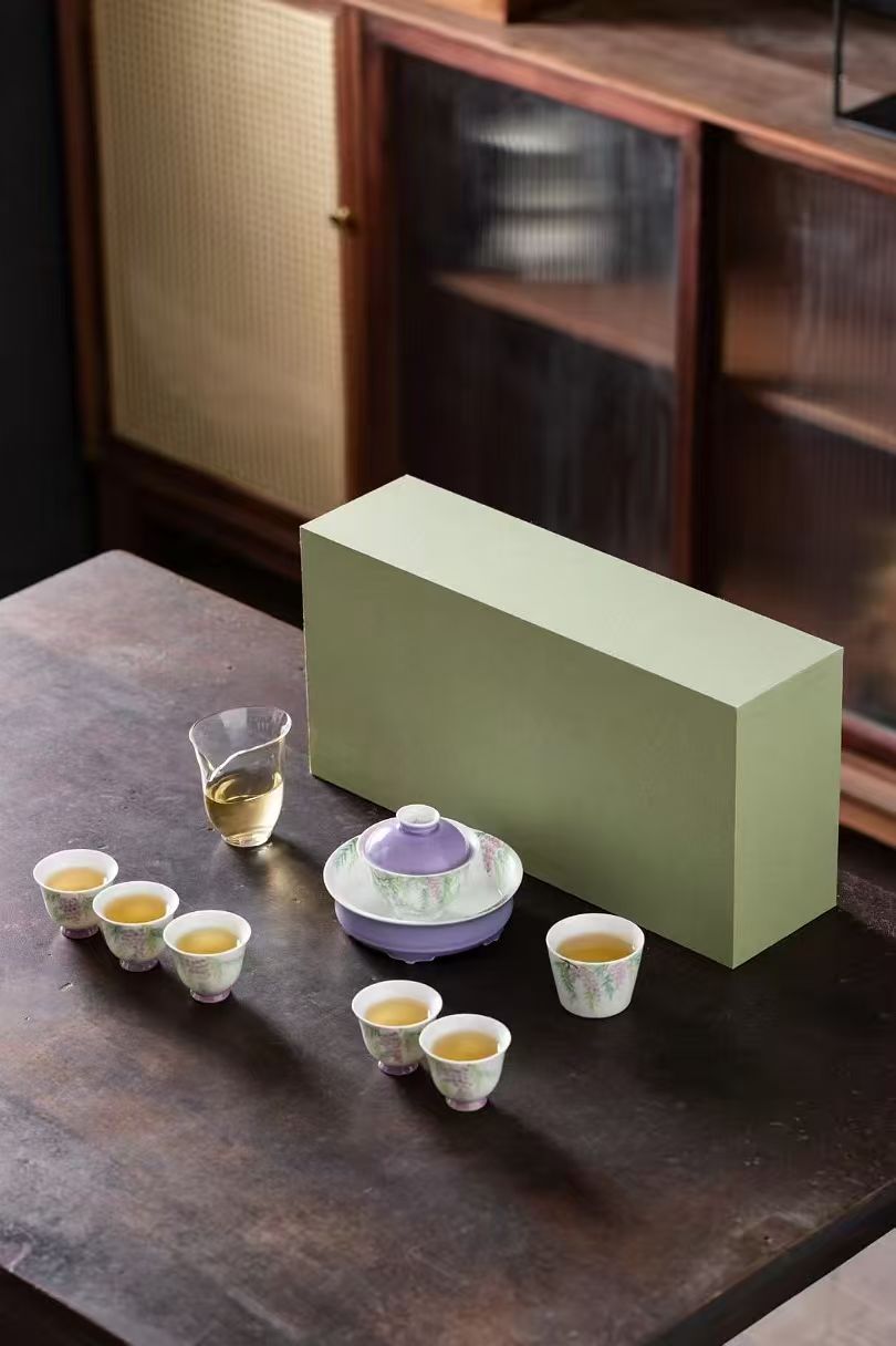 中国茶具白瓷手绘紫藤花系列9头套组配礼盒商务礼品详情1