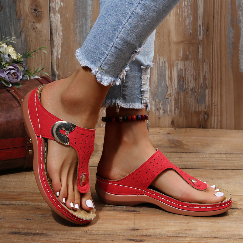 Foreign trade large size women's 2022 Spring/Summer new style European and American fashionable wedge heel retro flip-flops beach slippers for women Specification drawing