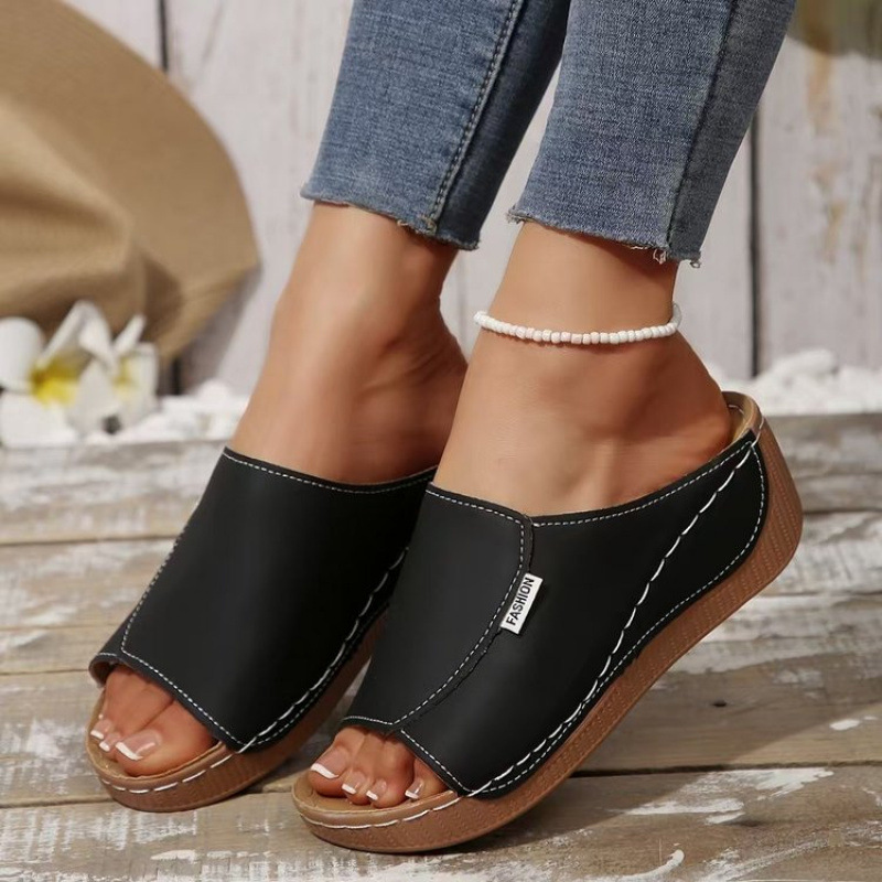 European and American export women's shoes 2024 Summer new style comfortable wedge heel independent station slippers simple large size cool large size slippers for women full figure