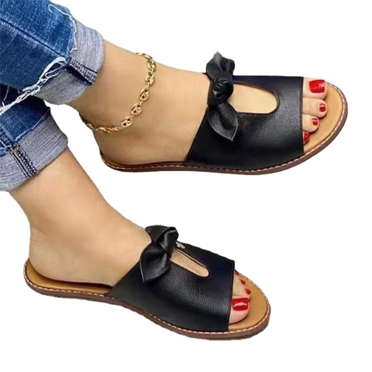 2021 New cross-border trade summer plus-size European and American women's flip-flops, bow sandals, fish-mouth one-line slippers Item Picture