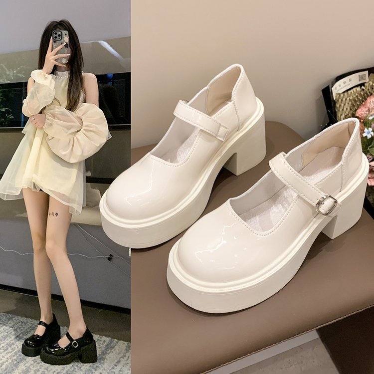 British-style Mary Jane shoes for women, Spring/Summer 2025 new chunky heel one-button single shoes, thick-soled shallow opening versatile small leather shoes full figure