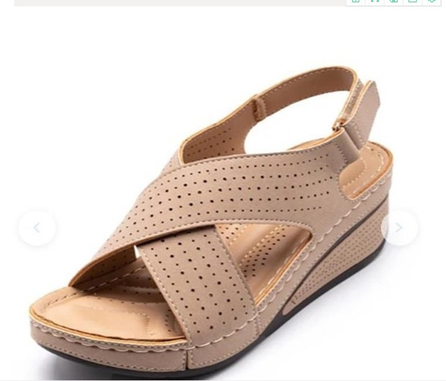 2021 new Amazon European and American export large size slope follow-up stitching retro perforated breathable summer women's sandals Item Picture